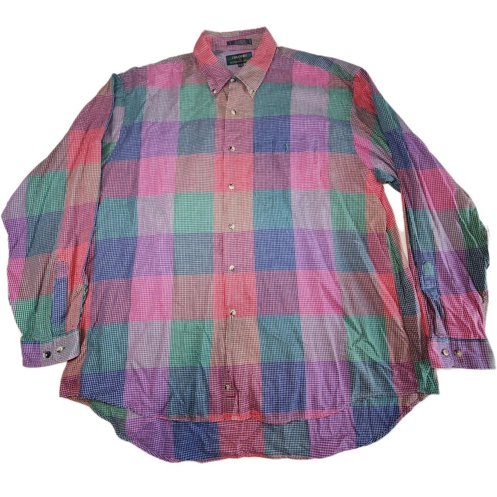 COLOURS by ALEXANDER JULIAN Button Up Shirt Mens XL 17-17.5 90's Colorblock VTG